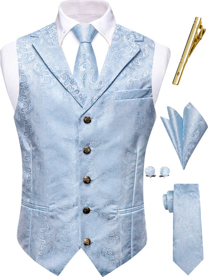 Men's Vest and Tie Set – Paisley Floral Waistcoat with Necktie for Weddings and Business Occasions