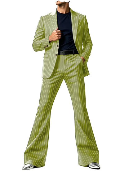 Men's Suit 2-Piece Slim Fit Pinstripe Blazer & High Waist Flared Pants for Business Casual and Formal Occasions