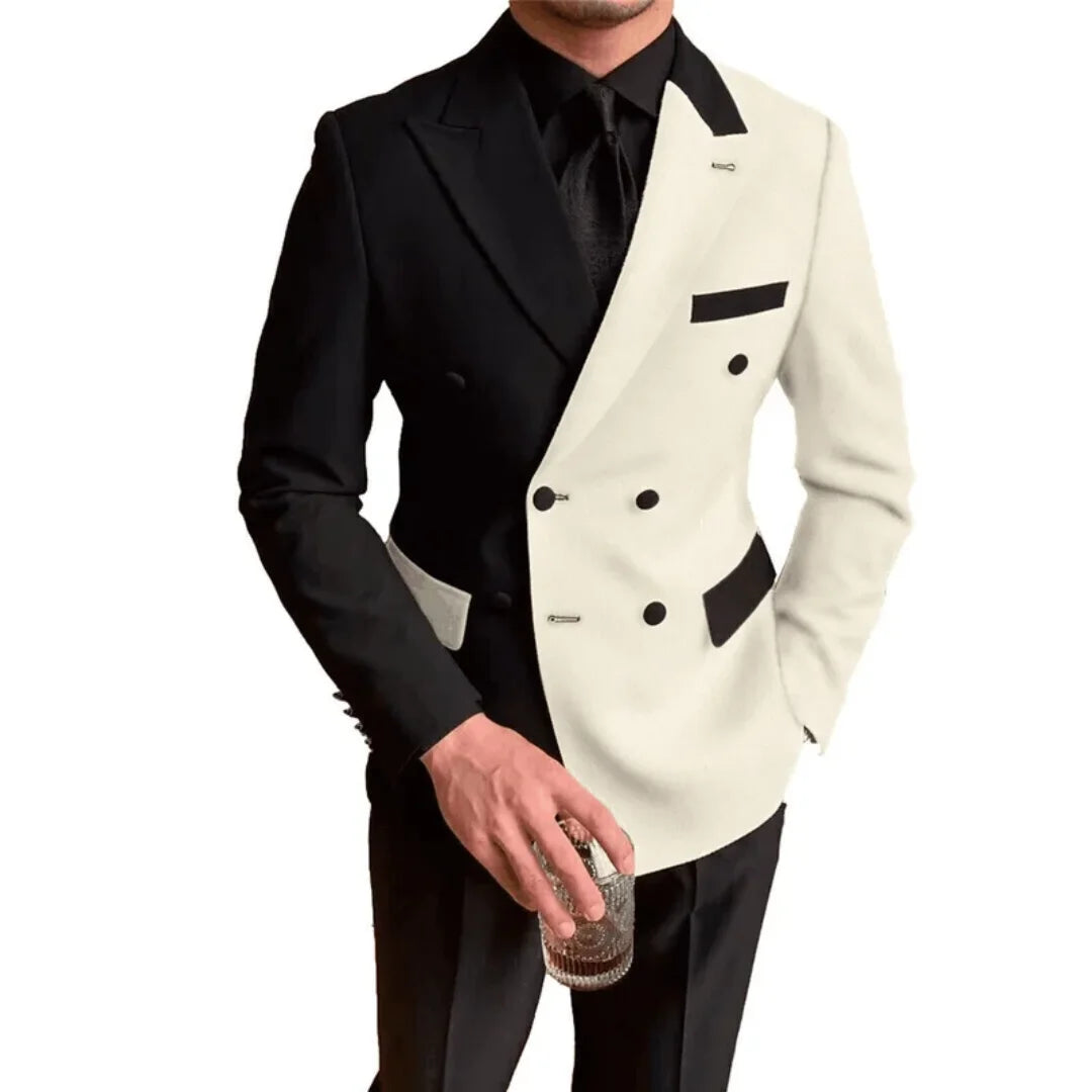 Costume Homme 2 Pièces Noir Blanc 6XL pour Mariage, Coupe Slim, Revers Pointu, Blazer et Pantalon, Formel, Affaires, Smoking de Marié