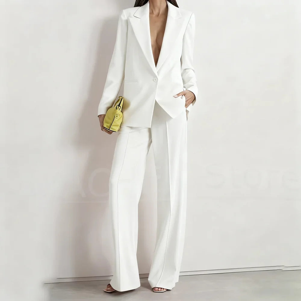 Women's Suit Set Peak Lapel One Button Blazer and Wide-Leg Pants Fashion Formal Casual Party Office Stylish Pants Sets Two Piece