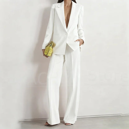 Women's Suit Set Peak Lapel One Button Blazer and Wide-Leg Pants Fashion Formal Casual Party Office Stylish Pants Sets Two Piece