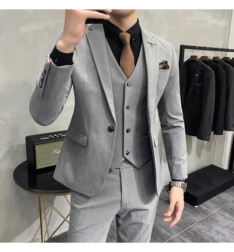 (Jacket +Vest+Pants) Plus Size 7XL-S Men Korean Slim Fit Groom Wedding Business Casual Tuxedo Mens Work Social Suit 3 Pieces