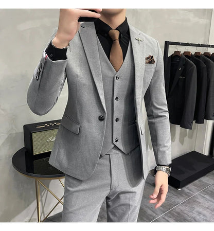 (Jacket +Vest+Pants) Plus Size 7XL-S Men Korean Slim Fit Groom Wedding Business Casual Tuxedo Mens Work Social Suit 3 Pieces