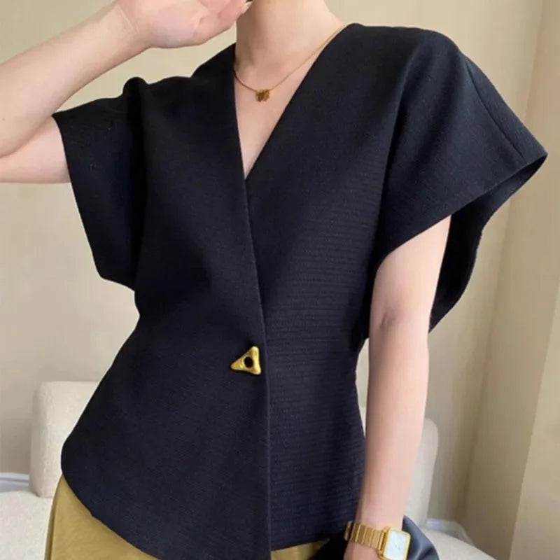 French Ladies Fashion One Button Vest Suit Women V-neck Casual Irregular Sleeveless Summer Femme High End Cardigan Waistcoat Top
