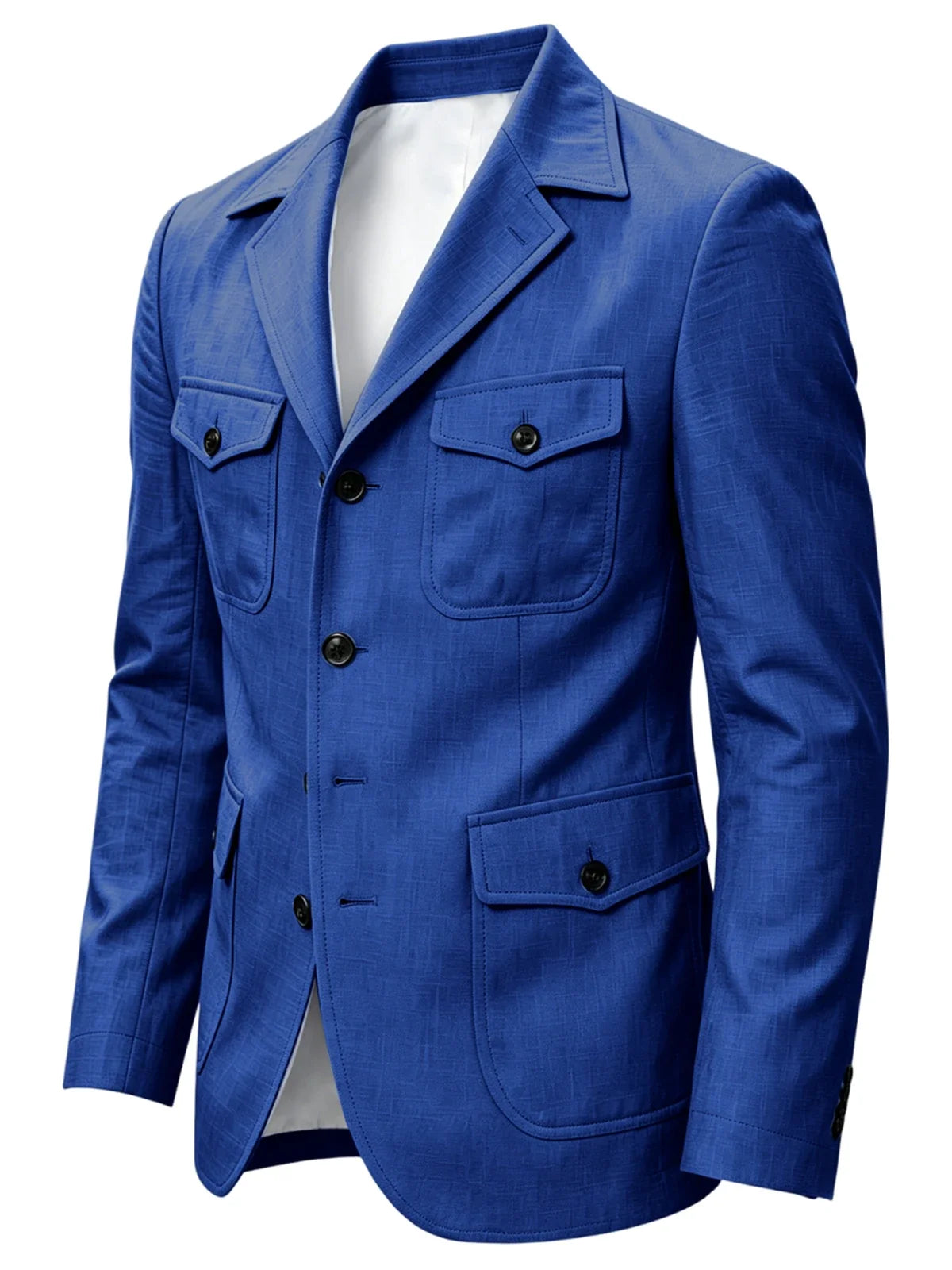 Men's Linen Safari Blazer Four Flap Pockets Slim Soft Jacket Casual Business Coat For Street Outdoor Vacation Party Daily Travel