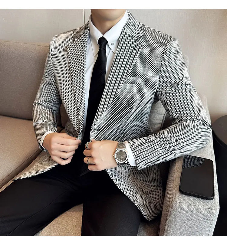 New Lmitation Linen Woven Slim Fit Suit Jacket Men Fashion Casual Business Blazers Wedding Social Party Dress Coats 4XL-M