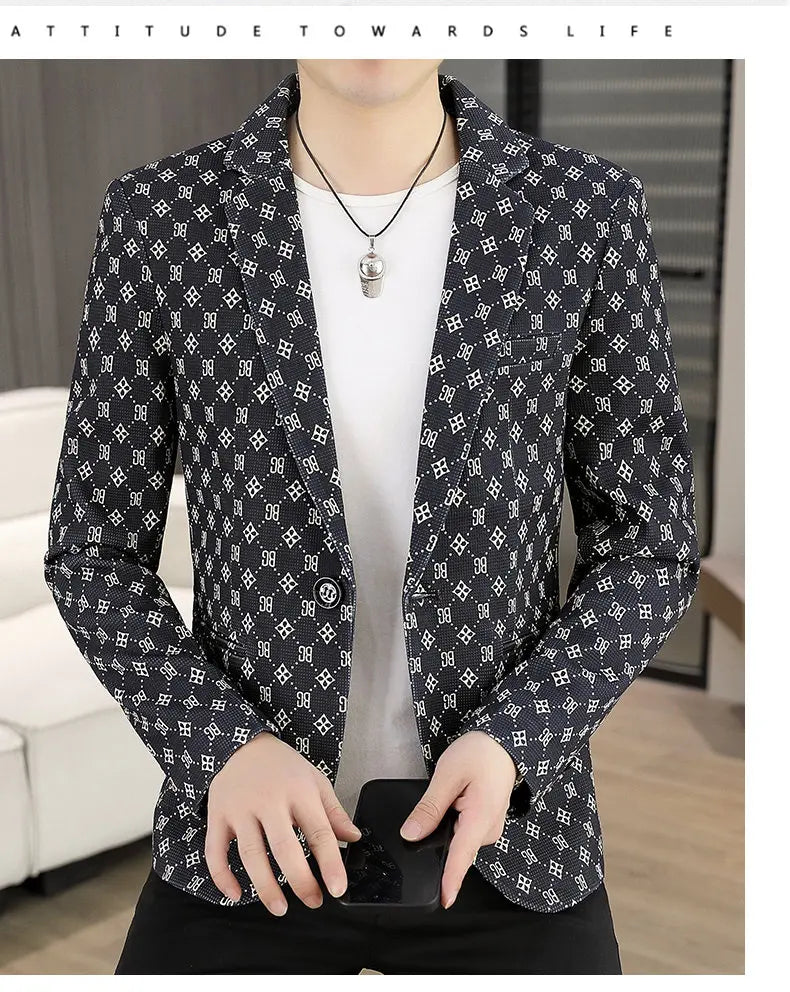 Blazer Men's Fashion Outdoor Travel Gentleman Wedding Slimming Business Versatile Letter Youth Casual Korean Formal Wear Blazer
