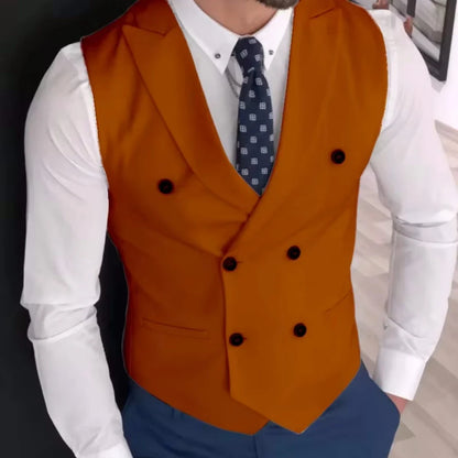 Men's Double Breasted Vest with Lapel – Solid Formal Waistcoat for Weddings & Business