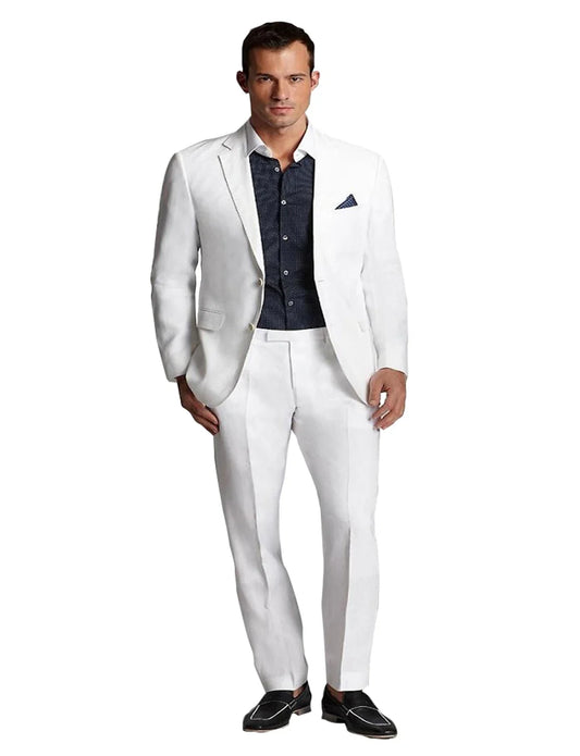 White Slim Fit Men's 2 Pieces Two Buttons Suit Slim Fit Classic Formal Wedding Prom Party Groom Tuxedos Notch Lapel Blazer Pants