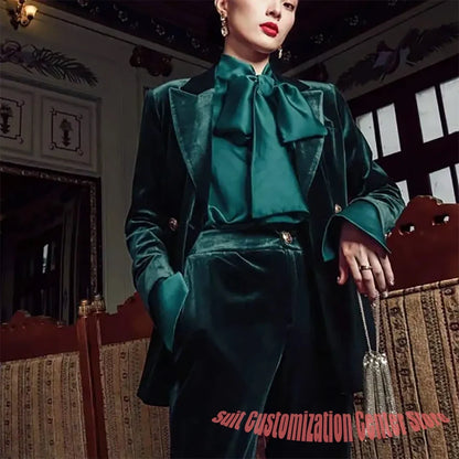 Vintage Velvet Women Blazer Suits Customized Peaked Lapel Loose 2 Pieces Set Elegant Fashion Soft Daily Jacket+Pants