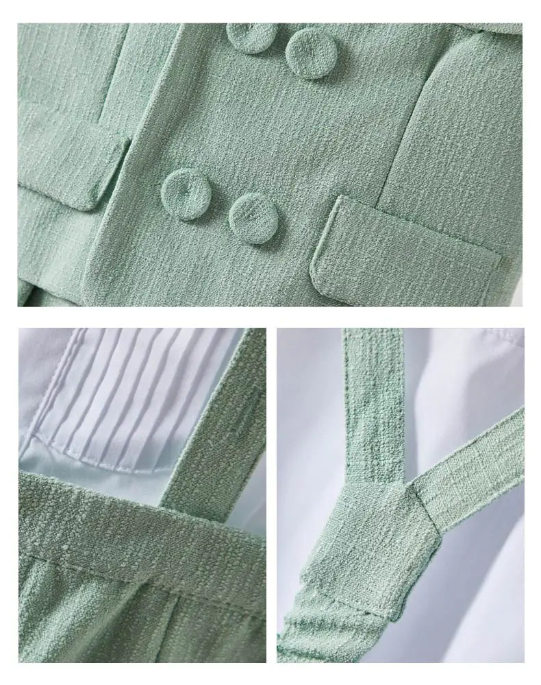 6Pcs Toddler Baby Boy Suit Light Green Waistcoat Shorts Bow Shawl Hat Kids Gentleman Outfit For Birthday Wedding Photo Shoot