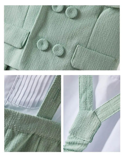 6Pcs Toddler Baby Boy Suit Light Green Waistcoat Shorts Bow Shawl Hat Kids Gentleman Outfit For Birthday Wedding Photo Shoot