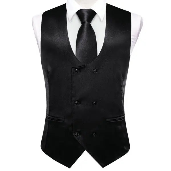 Men's Suit Vest 5-Piece Set Double Breasted Satin Waistcoat for Weddings & Formal Occasions – Red, Champagne, Green