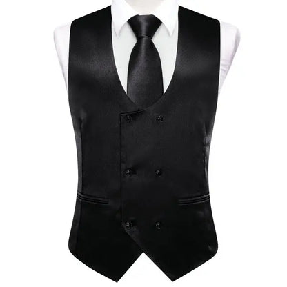 Men's Suit Vest 5-Piece Set Double Breasted Satin Waistcoat for Weddings & Formal Occasions – Red, Champagne, Green