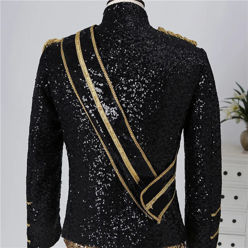 Blazer Sequined Performance Outfit for Outdoor Casual Male Banquet Guest Band Rock Singer Clothing Stand-up Collar Men's Blazer