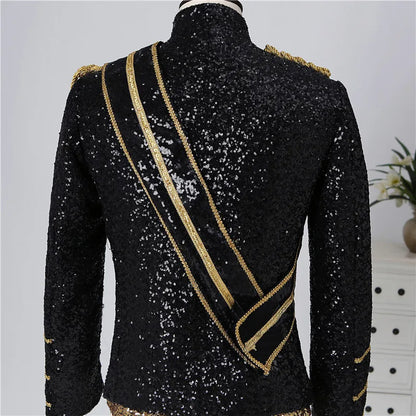 Blazer Sequined Performance Outfit for Outdoor Casual Male Banquet Guest Band Rock Singer Clothing Stand-up Collar Men's Blazer