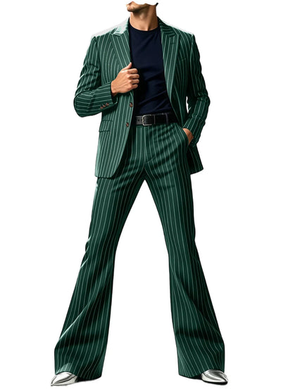 Men's Suit 2-Piece Slim Fit Pinstripe Blazer & High Waist Flared Pants for Business Casual and Formal Occasions