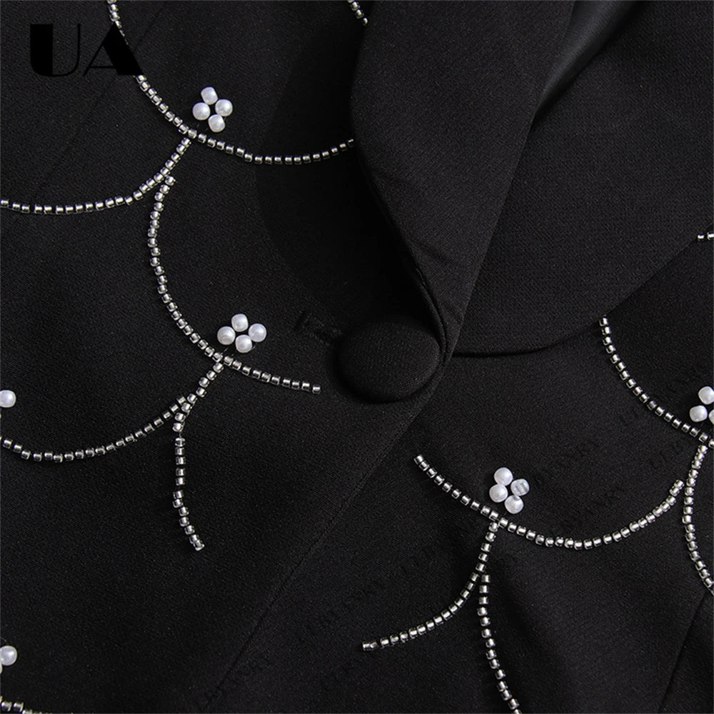 Women's Black Blazer with Silver Fish Scale Sequins, Slim Fit One Button Casual Business Jacket for Party Evening Prom