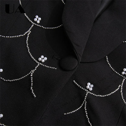 Women's Black Blazer with Silver Fish Scale Sequins, Slim Fit One Button Casual Business Jacket for Party Evening Prom