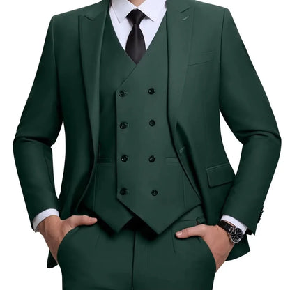 Men's Linen 3-Piece Slim Fit Suit – Blue & Beige | Peak Lapel
