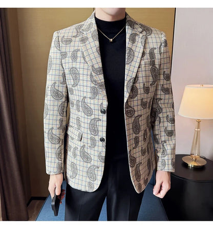2025 Fashion Embroidery Jacquard Suit Jacket Korean Style Slim Fit Business Formal Social Prom Party Tuxedos Men Clothing 5XL-M