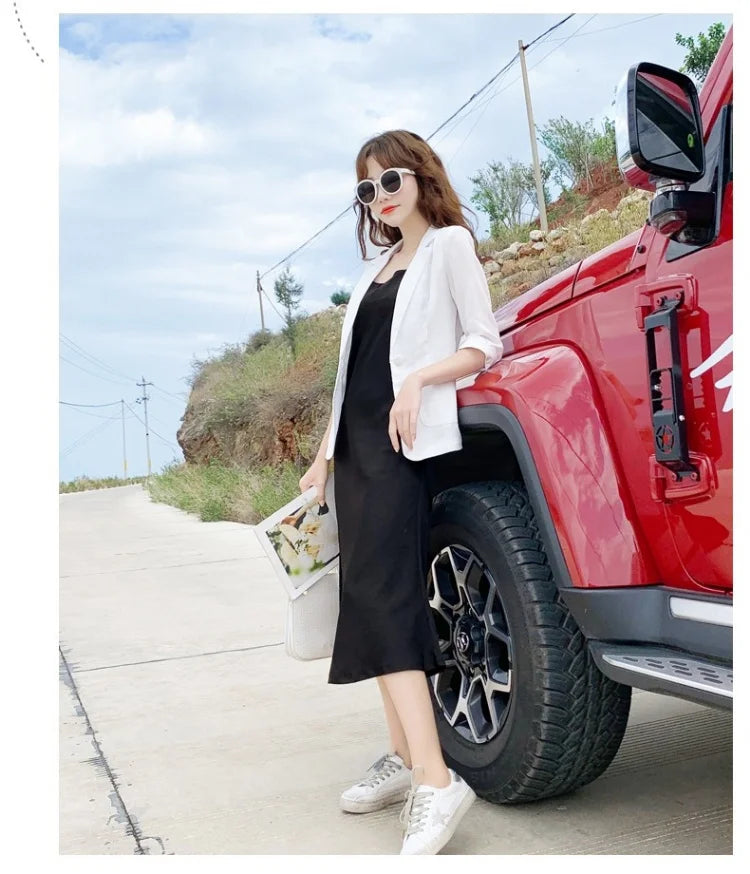 Summer New Sle Women's Linen Suit Jaet Thin Seven-Quarter Sve Drapey Fit Formal Wear Casual Commute Pure Color