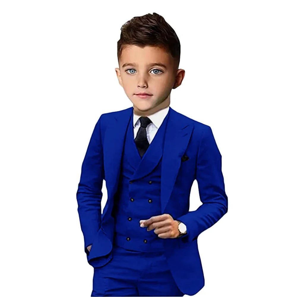 Formal Peak Lapel Kids Suits 3 Pieces Birthday Party Wear,Elegant Smart Boys Suit Set Piano Performance Outfit 2-20T