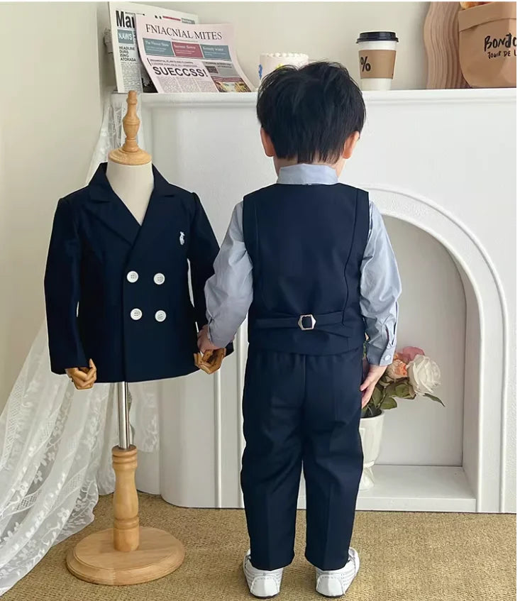 Boys Spring Autumn Double-breasted Suit Set Boys Elegant Wedding Suits Children Piano Host Speech Chorus Performance Costume