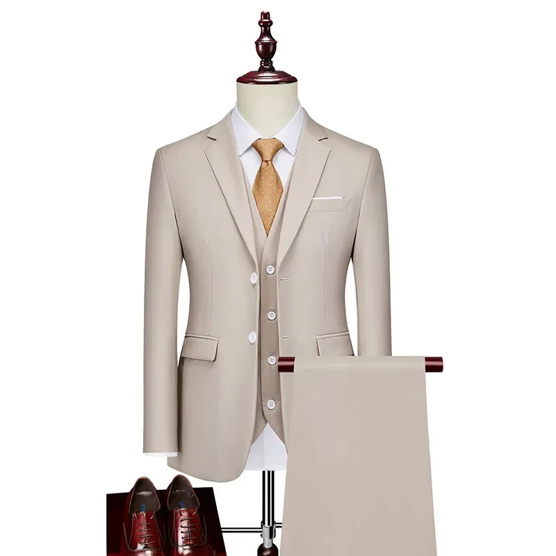 Men's 3 Pieces Suit Elegant Solid Slim Fit Single Breasted Party Blazer Vest Pants Set