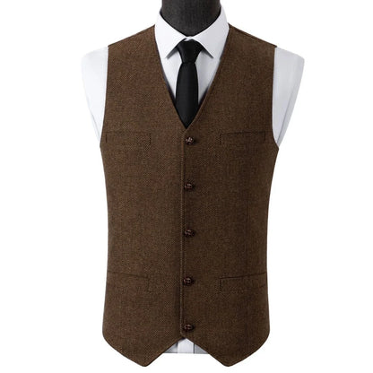 Men's Herringbone Vest – Single Breasted Formal Waistcoat for Business & Casual Wear