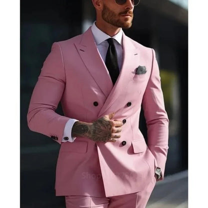 Men's Smart Casual Groom Tuxedos Slim Fit Blazer Set Formal Business Suit for Men 2 Piece Costume Homme Blazer and Pant