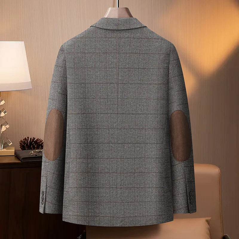 KIDWHXR Spring Autumn Men Suit Coat Retro Plaid Business Casual Male Blazer Non-ironing Single-breasted Versatile Man Outerwear