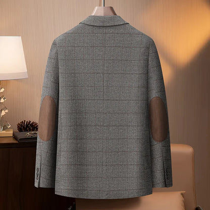 KIDWHXR Spring Autumn Men Suit Coat Retro Plaid Business Casual Male Blazer Non-ironing Single-breasted Versatile Man Outerwear