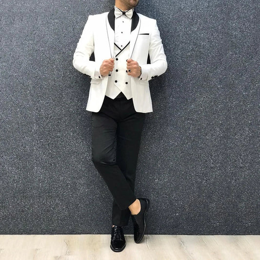 2023 New Fashion Men Suits Slim Fit 3 Pieces Elegant Formal Groomsmen Bridegroom Wedding Suits Blazer+Vest+Pants Terno Masculino