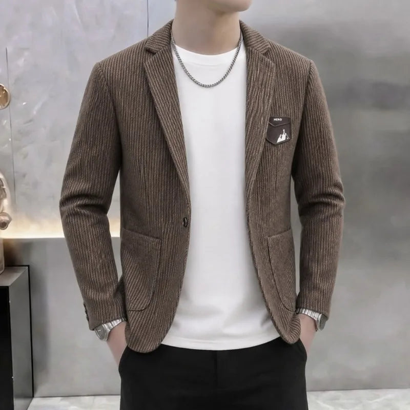 Autumn Winter Suit Jacket Men's Korean Slim Fit Striped Casual Blazers Wedding Business Streetwear Social Dress Jackets 2026