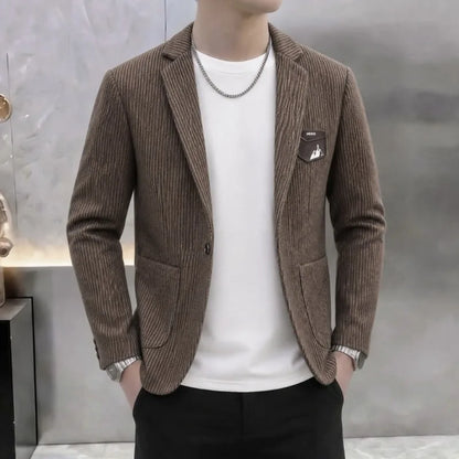 Autumn Winter Suit Jacket Men's Korean Slim Fit Striped Casual Blazers Wedding Business Streetwear Social Dress Jackets 2026