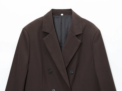 Elegant Commute Double Breasted Blazer Women Trendy Vintage Brown Blazer with Shoulder Pads 2026 Spring Chic Lady Blazer