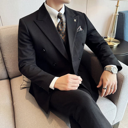(Jacket+Pant) Autumn Winter Thickened Woolen Suit 2025 New High Quality Slim Business Tuxedo Fashion Wedding Social Suits