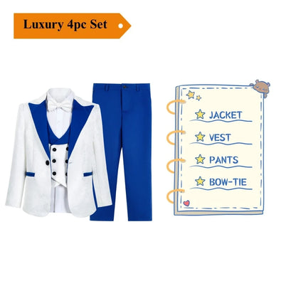 Boys 4-Piece Paisley Formal Suit Set – Adjustable Waist Wedding & Ring Bearer Tuxedo, Ages 3–14