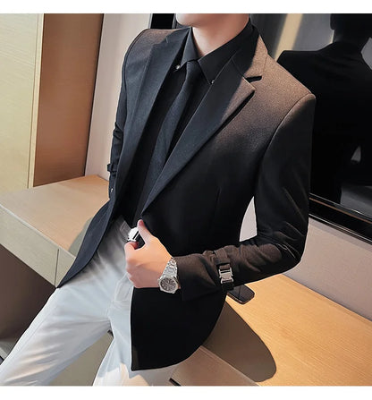 Men's Slim Fit Blazer Metal Buckle Decoration Smart Casual Wedding Party Jacket