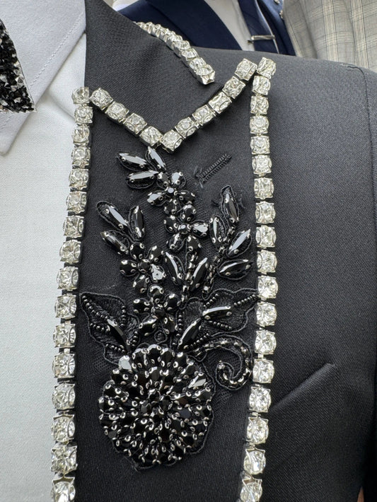 Dazzling Luxury Beaded Suit Set 3 Pieces Jacket Vest Pants For Men Dancing Wear Graceful Black Men's Suits Fashionable Tuxedo