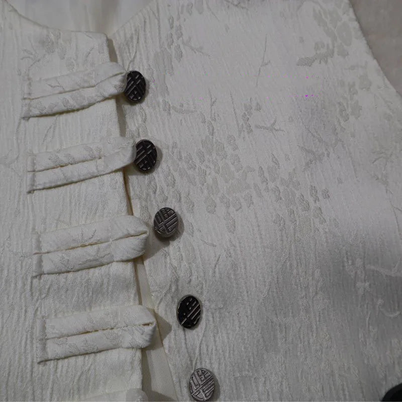 New Chinese Style Buckle Vest Coat For Women New Spring Autumn O-Neck Embroidery Sleeveless Jacket Fashion Jacquard Waistcoat
