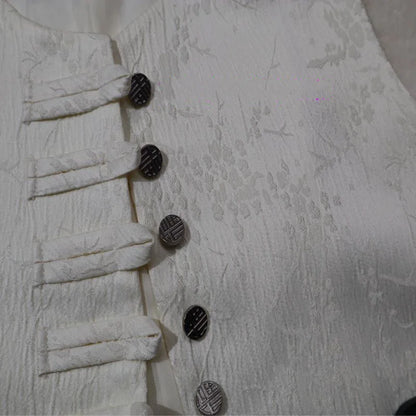 New Chinese Style Buckle Vest Coat For Women New Spring Autumn O-Neck Embroidery Sleeveless Jacket Fashion Jacquard Waistcoat
