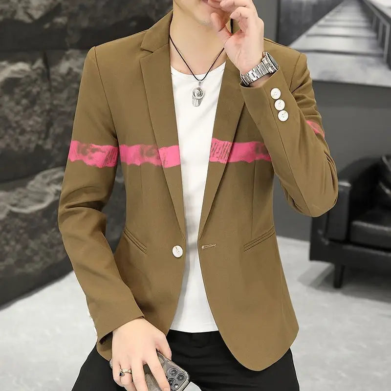 New Trendy Versatile Fashion Solid Color Korean Style Blazer Spring Autumn Casual Men's Slim Fit Handsome Suit Jacket Outerwear