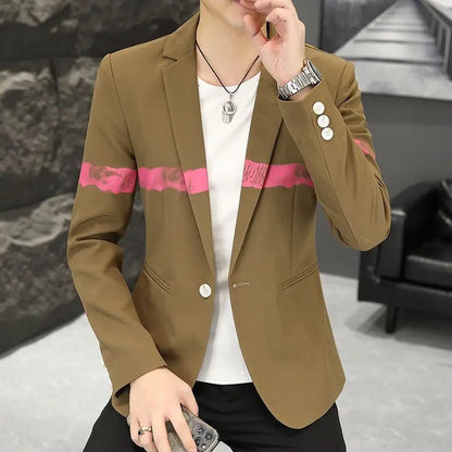 New Trendy Versatile Fashion Solid Color Korean Style Blazer Spring Autumn Casual Men's Slim Fit Handsome Suit Jacket Outerwear