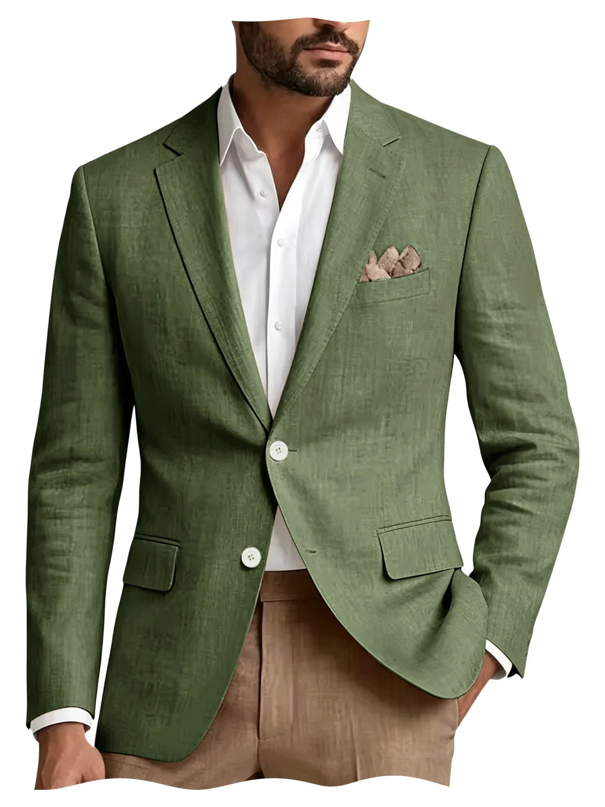 Men's Linen Blazer Notch Lapel 2 Buttons Slim Fit Casual Sport Jacket Lightweight Breathable Summer Business Wedding Daily Wear