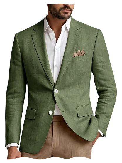 Men's Linen Blazer Notch Lapel 2 Buttons Slim Fit Casual Sport Jacket Lightweight Breathable Summer Business Wedding Daily Wear