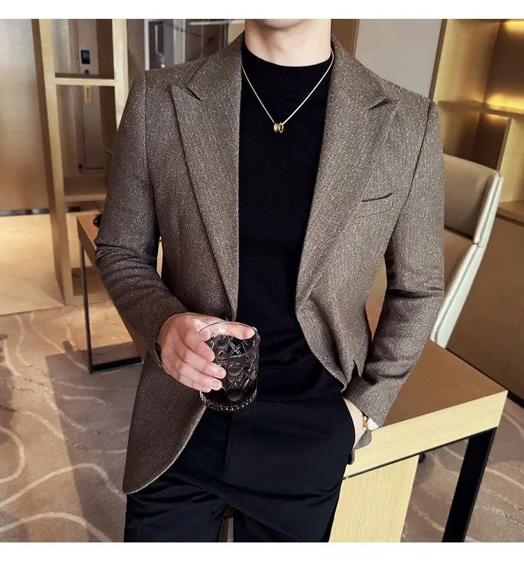 Men's Blazer Single Breasted Slim Fit Korean Style Casual Suit Jacket