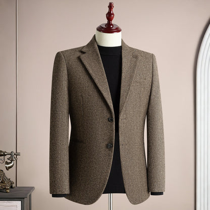 Autumn Winter Thicken Warm 50% Woolen Men Suit Jacket Retro Style Fashion Business Slim Fit Casual Wedding Groom Coats Tailcoat
