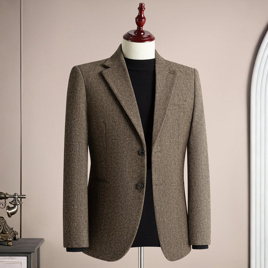 Autumn Winter Thicken Warm 50% Woolen Men Suit Jacket Retro Style Fashion Business Slim Fit Casual Wedding Groom Coats Tailcoat